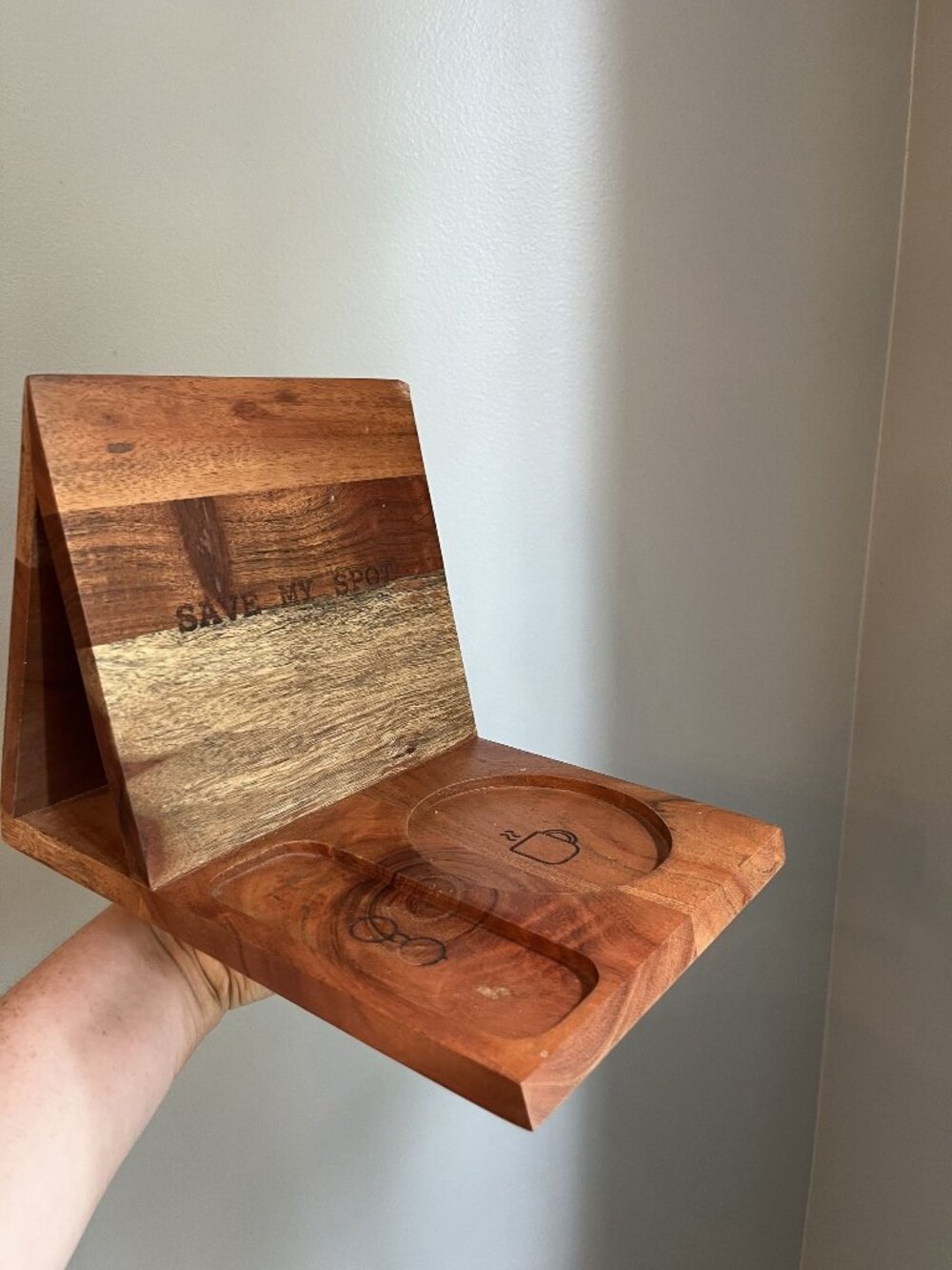 Acacia Wood Book Nook Reading Valet With Engraved "Save My Spot" And "To Be Cont